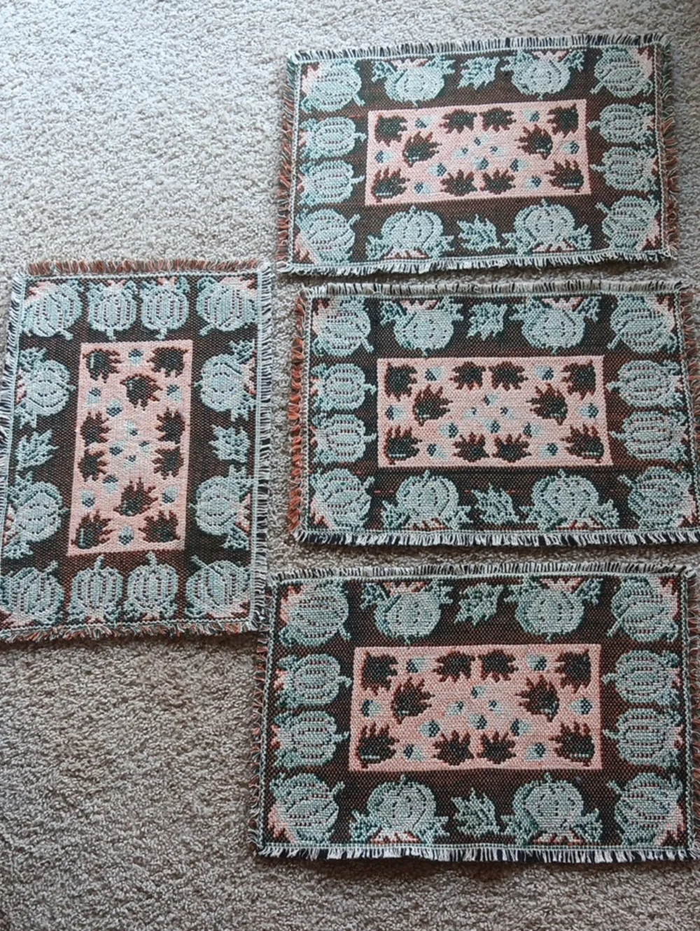 Set Of 4 Vintage Woven Fall/Pumpkin Placemats.